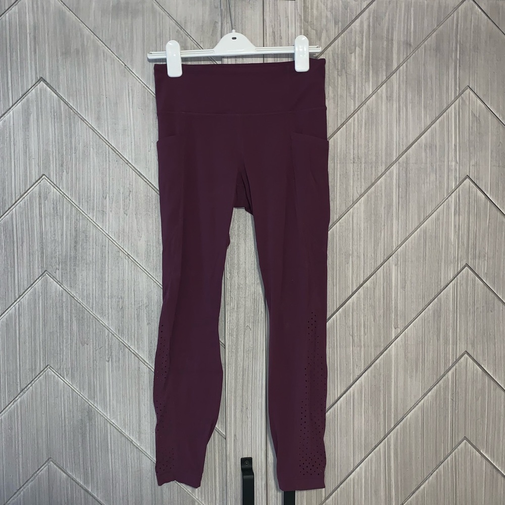 Athleta Laser Cut Salutation Plum Workout Leggings